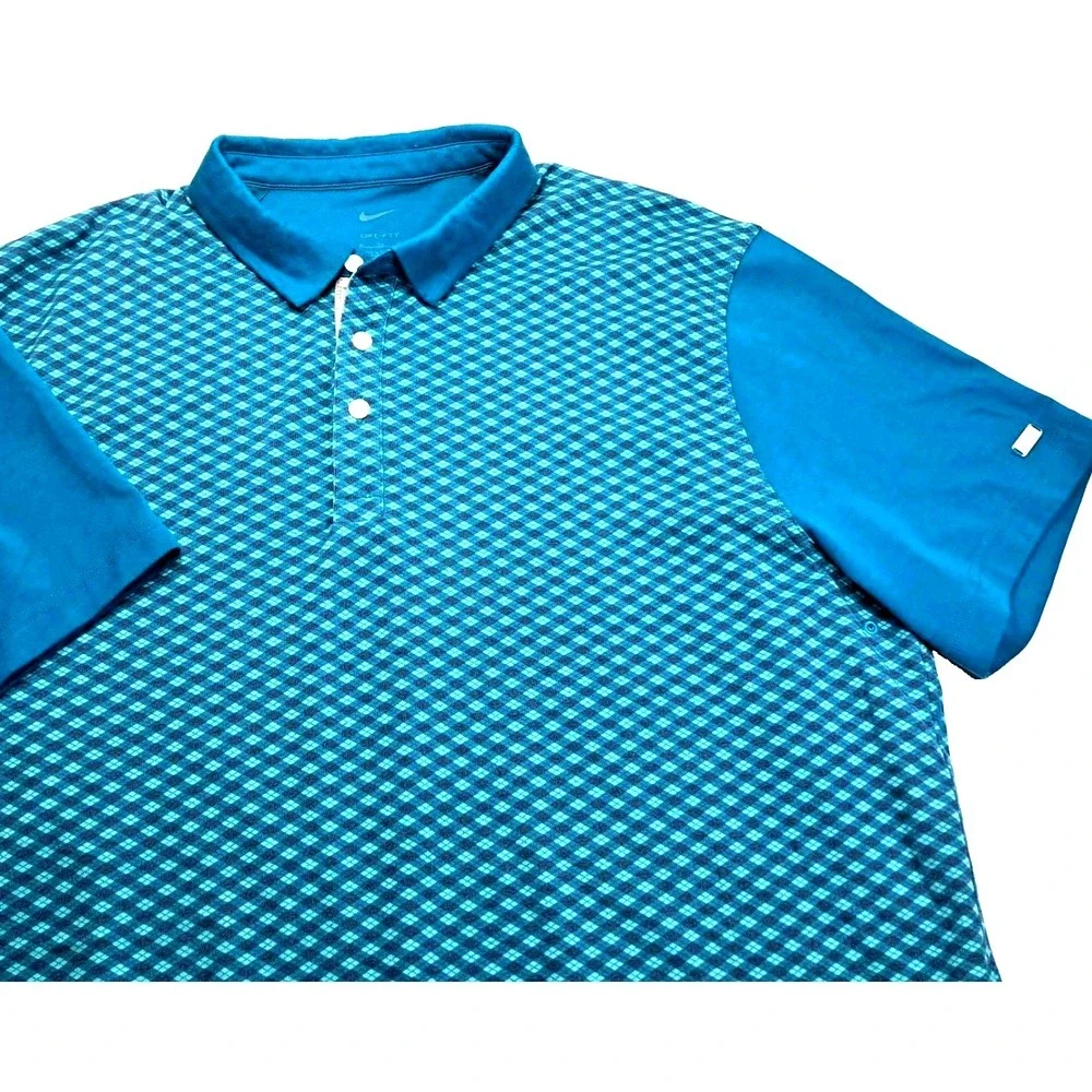 Nike Golf Polo Shirt Men's XL Teal Argyle Preppy DH0885-367 Tennis Pickleball